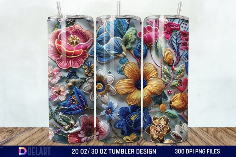 3D Embroidery floral Wrap Tumbler Wrap example image 1
