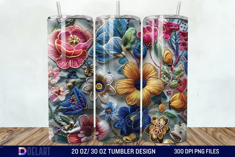 3D Embroidery floral Wrap Tumbler Wrap