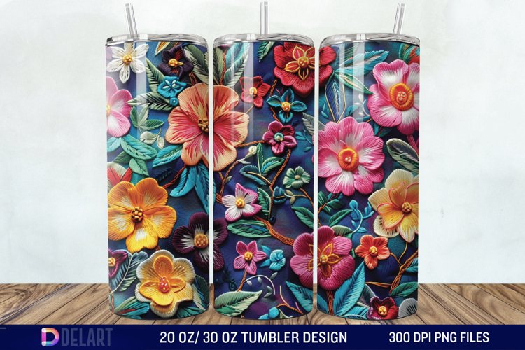 3D Embroidery floral Wrap Tumbler Wrap example image 1