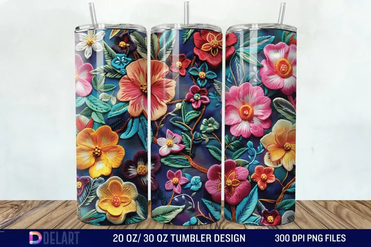 3D Embroidery floral Wrap Tumbler Wrap