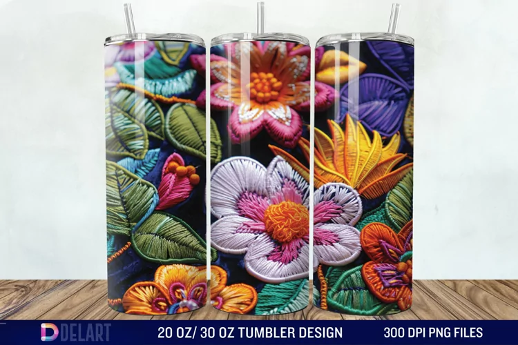 3D Embroidery floral Wrap Tumbler Wrap