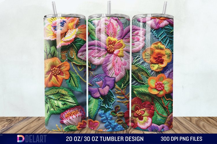 3D Embroidery floral Wrap Tumbler Wrap example image 1