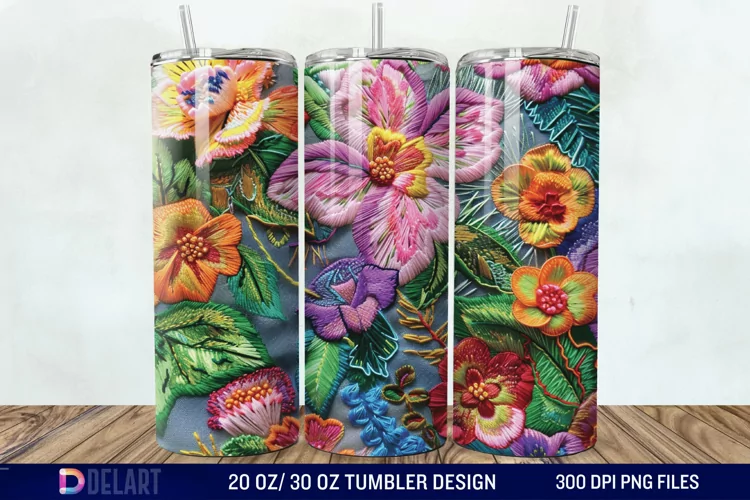 3D Embroidery floral Wrap Tumbler Wrap