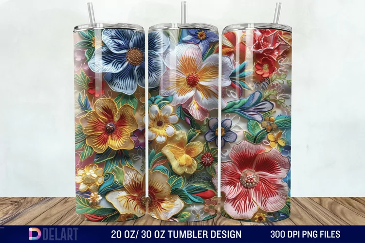 3D Embroidery floral Wrap Tumbler Wrap