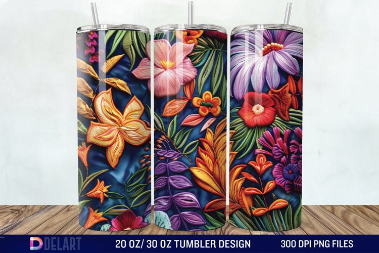 3D Embroidery floral Wrap Tumbler Wrap example image 1