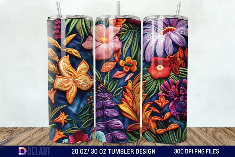 3D Embroidery floral Wrap Tumbler Wrap