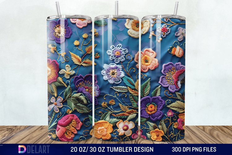 3D Embroidery floral Wrap Tumbler Wrap example image 1