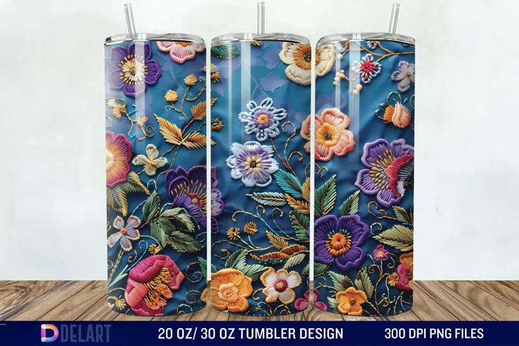 3D Embroidery floral Wrap Tumbler Wrap