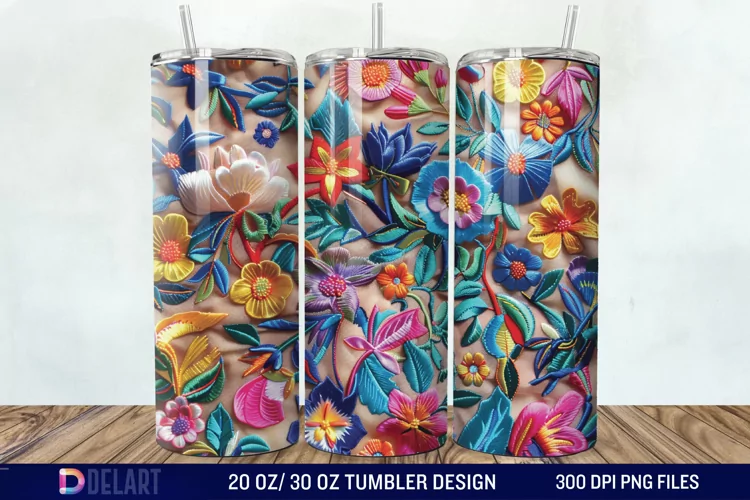 3D Embroidery floral Wrap Tumbler Wrap