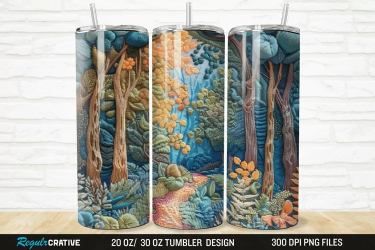 3D Embroidery Forest Landscape Tree 20/30oz Skinny Tumbler