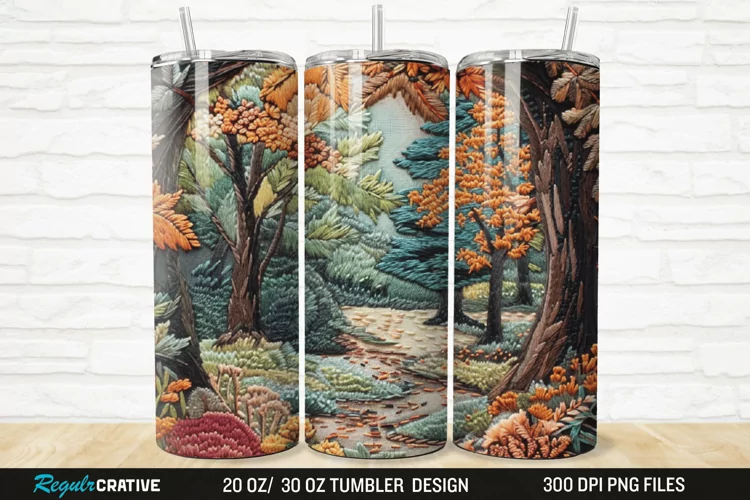3D Embroidery Forest Landscape Tree 20/30oz Skinny Tumbler