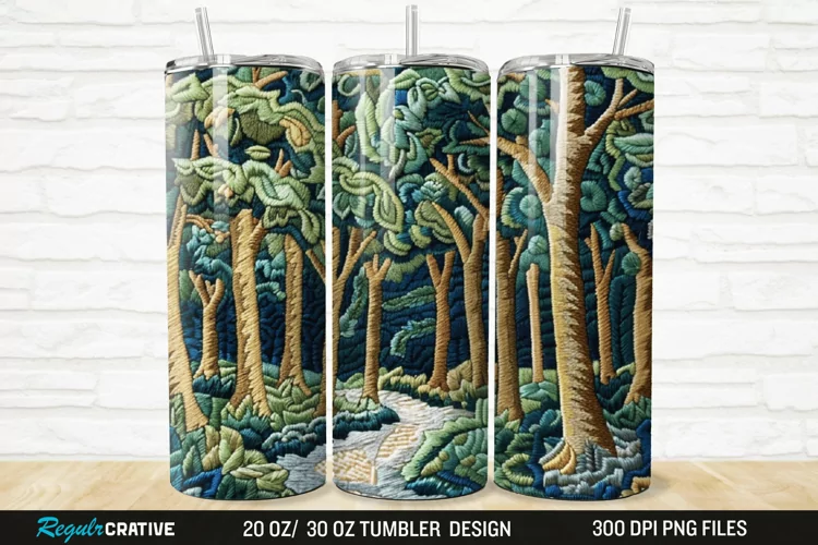 3D Embroidery Forest Landscape Tree 20/30oz Skinny Tumbler