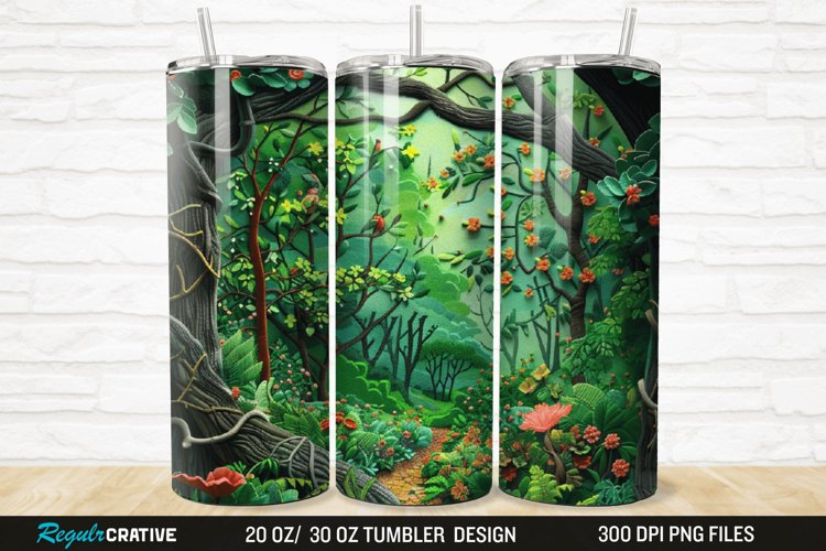3D Embroidery Forest Landscape Tree 20/30oz Skinny Tumbler example image 1