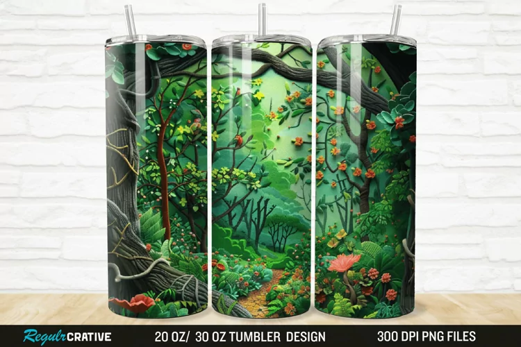 3D Embroidery Forest Landscape Tree 20/30oz Skinny Tumbler