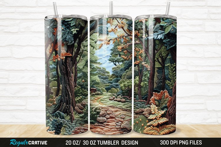 3D Embroidery Forest Landscape Tree 20/30oz Skinny Tumbler example image 1