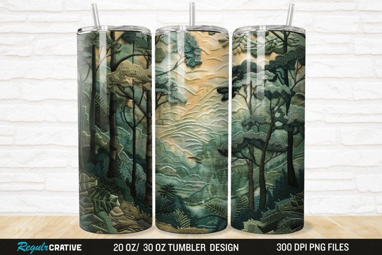 3D Embroidery Forest Landscape Tree 20/30oz Skinny Tumbler example image 1
