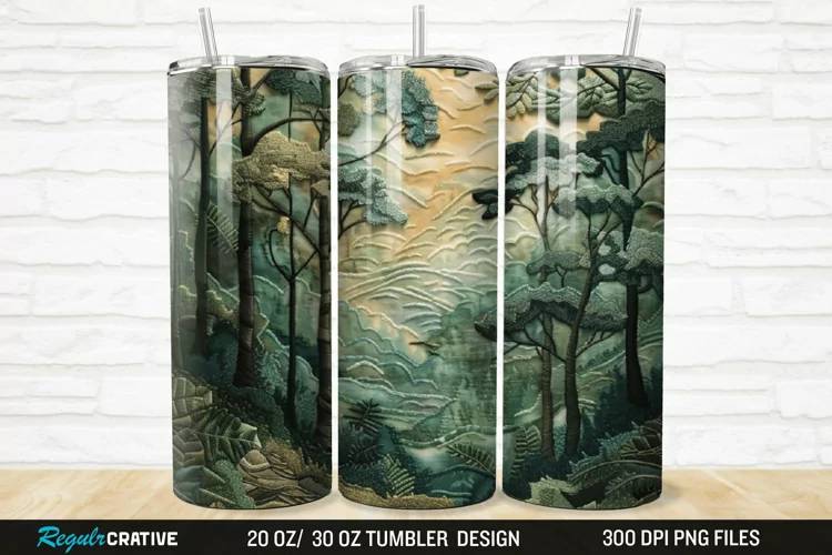 3D Embroidery Forest Landscape Tree 20/30oz Skinny Tumbler