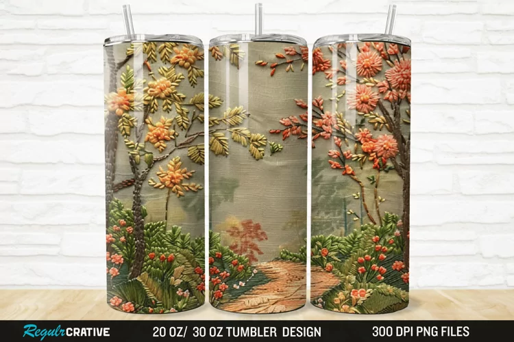 3D Embroidery Forest Landscape Tree 20/30oz Skinny Tumbler