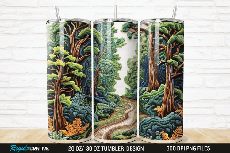 3D Embroidery Forest Landscape Tree 20/30oz Skinny Tumbler example image 1