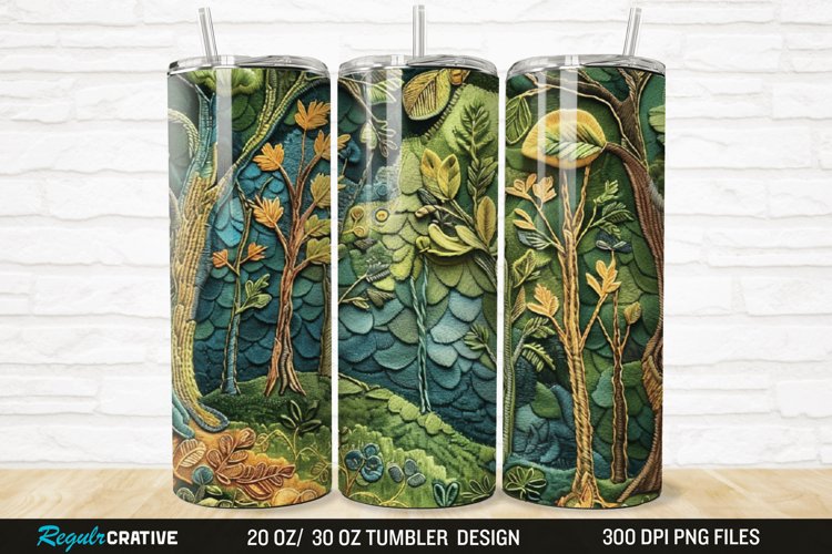3D Embroidery Forest Landscape Tree 20/30oz Skinny Tumbler example image 1