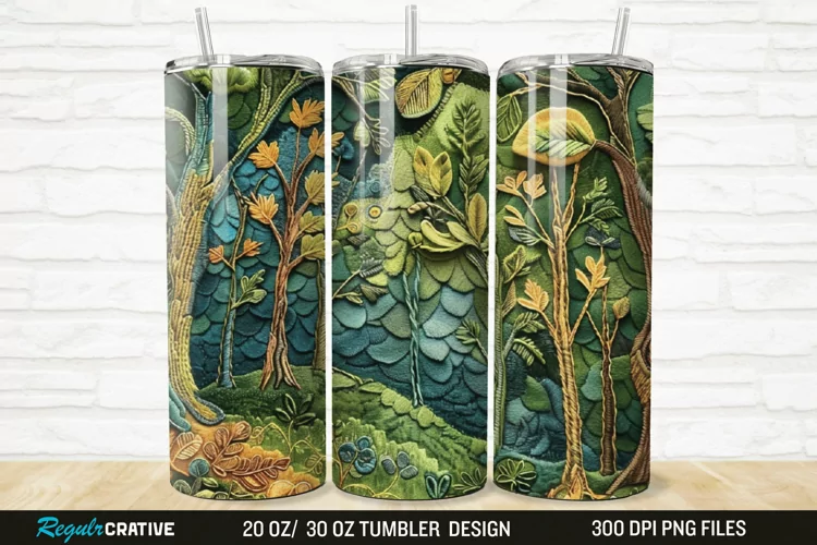 3D Embroidery Forest Landscape Tree 20/30oz Skinny Tumbler