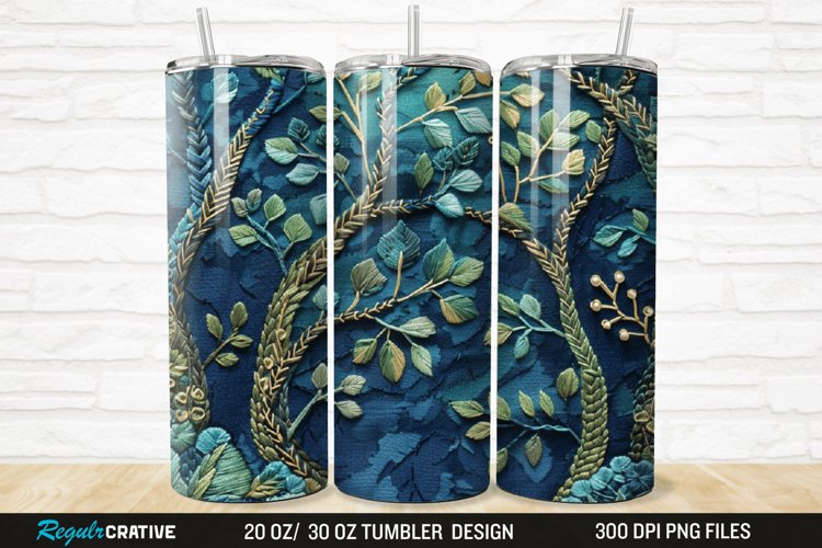 3D Embroidery Forest Landscape Tree 20/30oz Skinny Tumbler example image 1