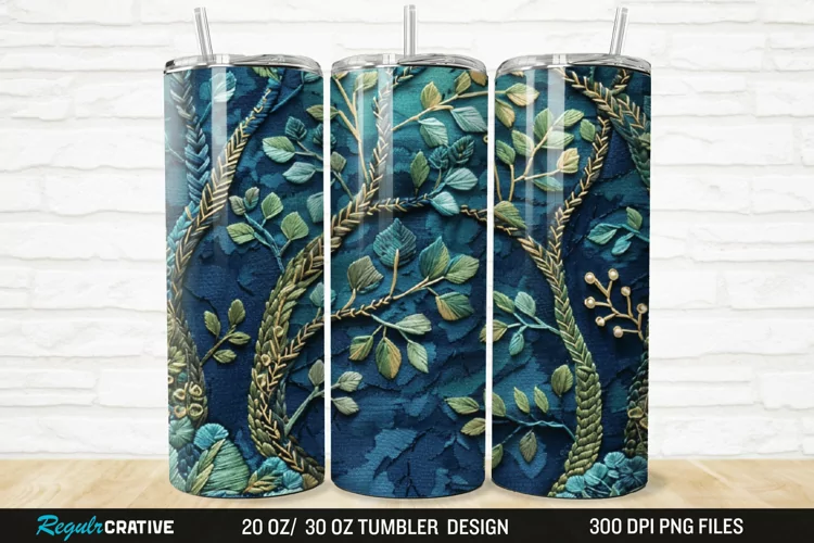 3D Embroidery Forest Landscape Tree 20/30oz Skinny Tumbler