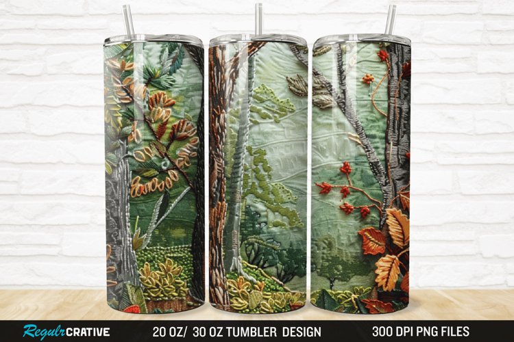 3D Embroidery Forest Landscape Tree 20/30oz Skinny Tumbler example image 1