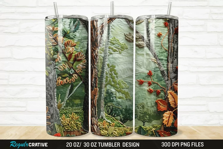 3D Embroidery Forest Landscape Tree 20/30oz Skinny Tumbler