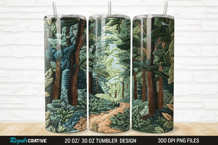 3D Embroidery Forest Landscape Tree 20/30oz Skinny Tumbler example image 1