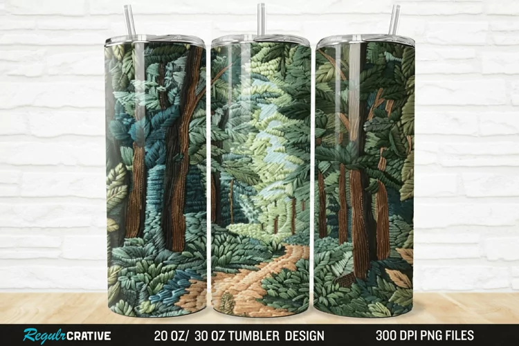 3D Embroidery Forest Landscape Tree 20/30oz Skinny Tumbler