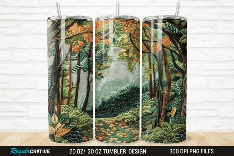 3D Embroidery Forest Landscape Tree 20/30oz Skinny Tumbler example image 1