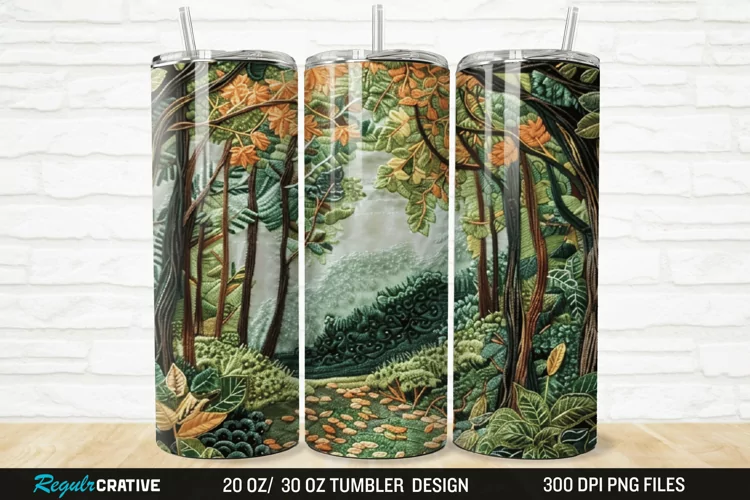 3D Embroidery Forest Landscape Tree 20/30oz Skinny Tumbler