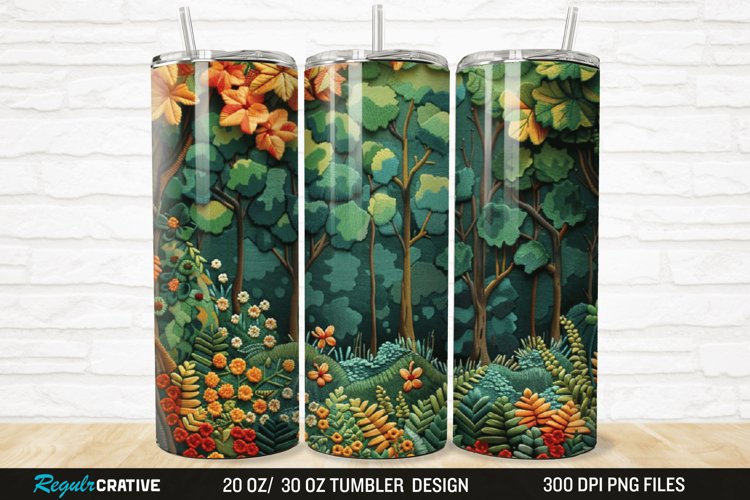 3D Embroidery Forest Landscape Tree 20/30oz Skinny Tumbler example image 1