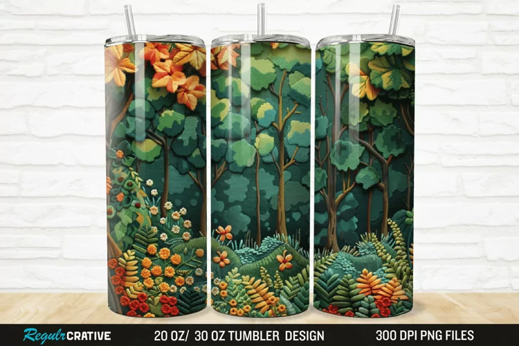 3D Embroidery Forest Landscape Tree 20/30oz Skinny Tumbler
