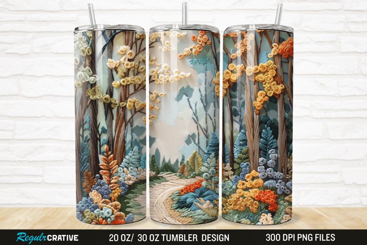 3D Embroidery Forest Landscape Tree 20/30oz Skinny Tumbler example image 1