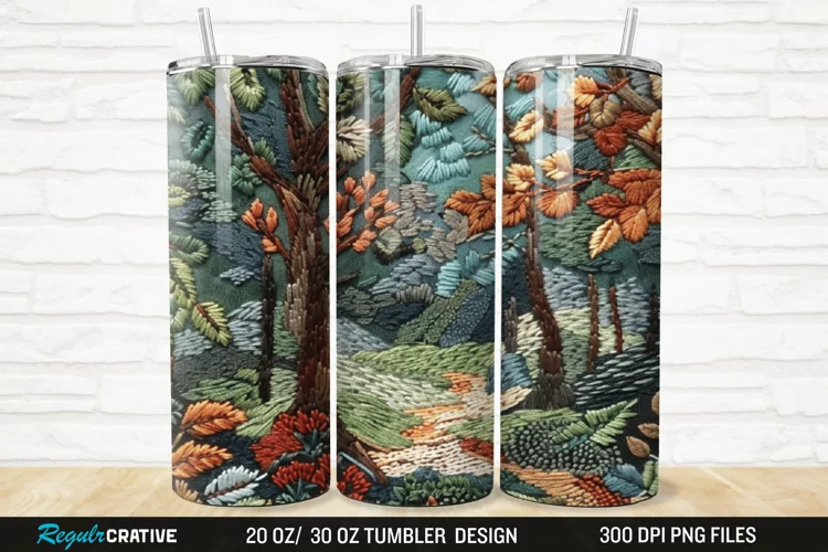 3D Embroidery Forest Landscape Tree 20/30oz Skinny Tumbler