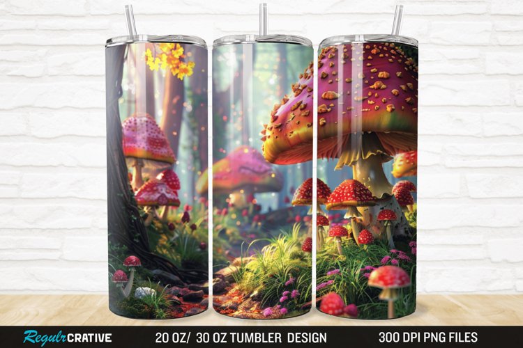 3D Enchanted Mushroom Forest 20/30oz Skinny Tumbler example image 1