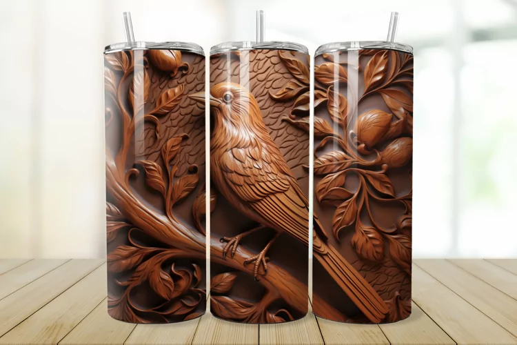 3D Engraved Leather Bird 20oz/30oz Tumbler PNG