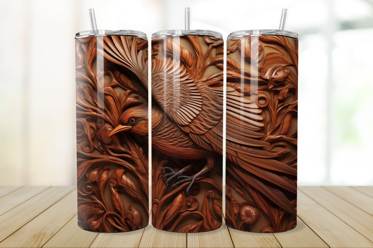 3D Engraved Leather Bird 20oz/30oz Tumbler PNG example image 1
