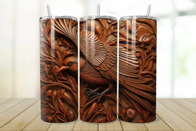 3D Engraved Leather Bird 20oz/30oz Tumbler PNG