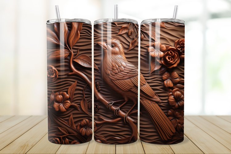 3D Engraved Leather Bird 20oz/30oz Tumbler PNG example image 1
