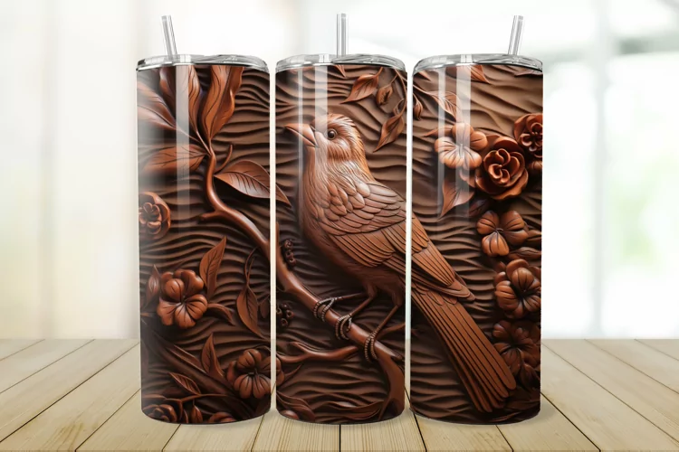 3D Engraved Leather Bird 20oz/30oz Tumbler PNG