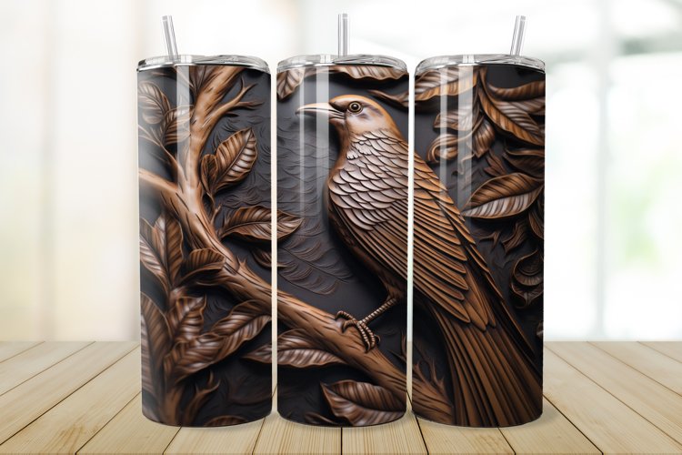3D Engraved Leather Bird 20oz/30oz Tumbler PNG example image 1