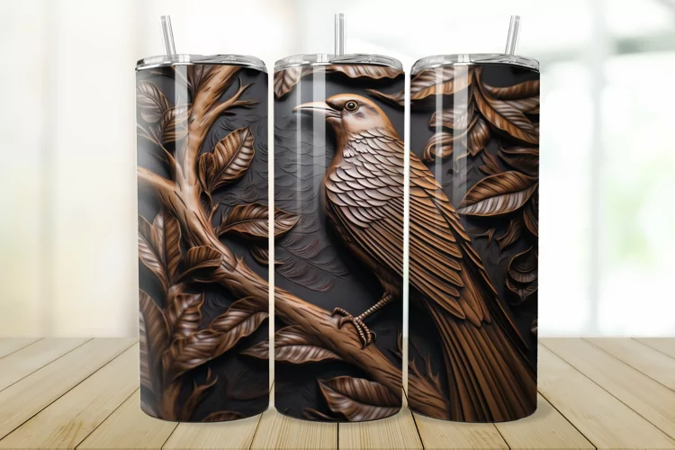 3D Engraved Leather Bird 20oz/30oz Tumbler PNG