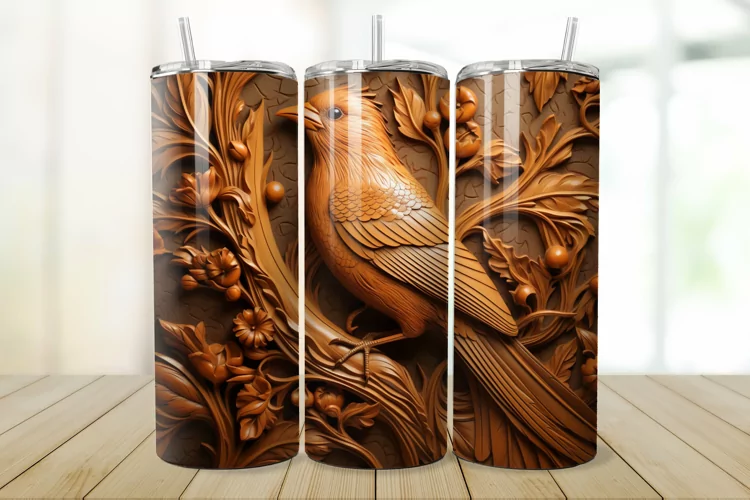 3D Engraved Leather Bird 20oz/30oz Tumbler PNG