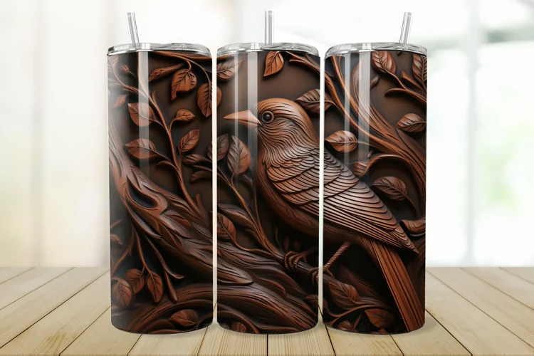 3D Engraved Leather Bird 20oz/30oz Tumbler PNG