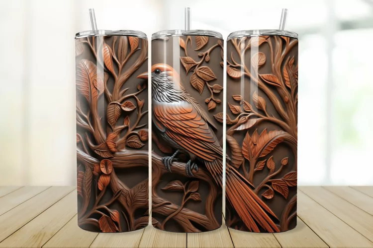 3D Engraved Leather Bird 20oz/30oz Tumbler PNG