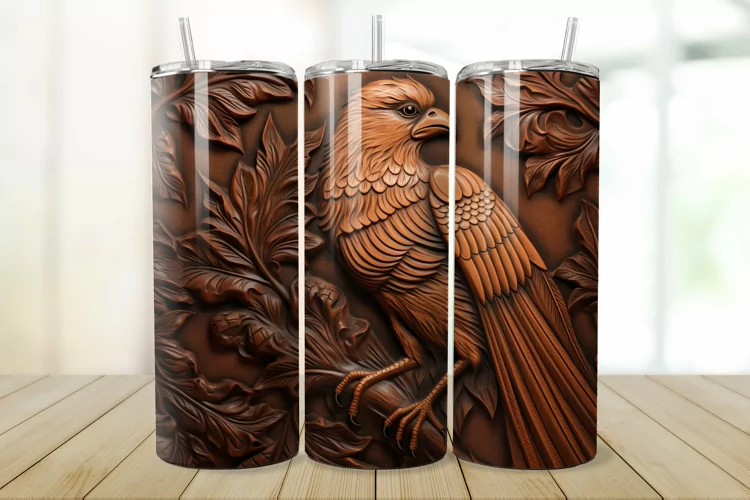 3D Engraved Leather Bird 20oz/30oz Tumbler PNG