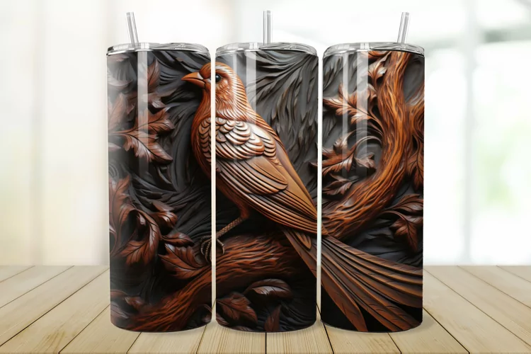 3D Engraved Leather Bird 20oz/30oz Tumbler PNG
